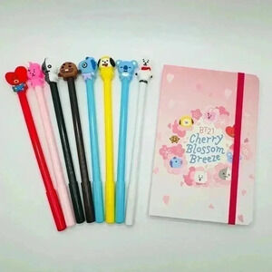 BT21 BTS Sakura Themed Lined Notebook & BTS Pen set Stationary Bundle